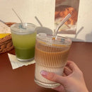 Axyaa Stripe Glass Cup with Lid & Straw, 600ml, Drinkware for Coffee, Juice, Milk, Tea