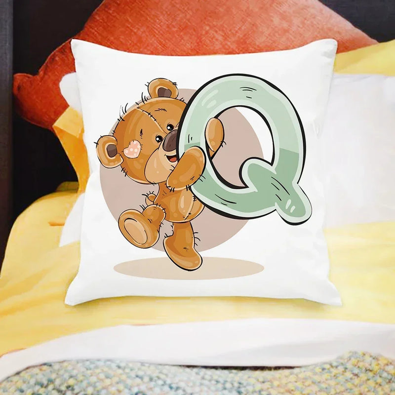 Axyaa Cartoon Bear Alphabet Print Cushion Cover - Children's Room Decor
