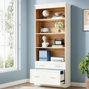 Axyaa 5-Shelf File Cabinet Bookcase, 72" White, Free-Standing Wood Display Storage