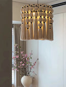 Axyaa Handmade Rope Woven Light for French Chandelier Vintage High Rise Villa Bedroom Dining Room.