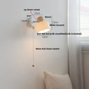 Axyaa White Ceramic LED Wall Lights with Pull Chain Switch on Modern Wood Base