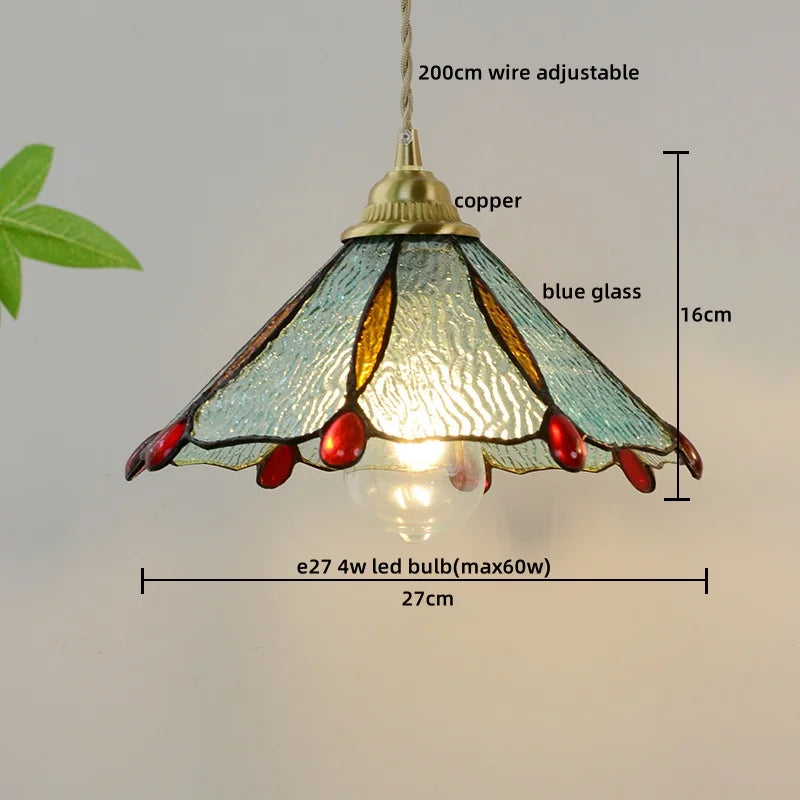 Axyaa Modern Pink Glass LED Pendant Lights Copper Hanging Lamp for Home Decor