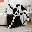 Axyaa Deer Plush Geometric Knitted Jacquard Blanket - Soft & Cozy Office Nap Blanket