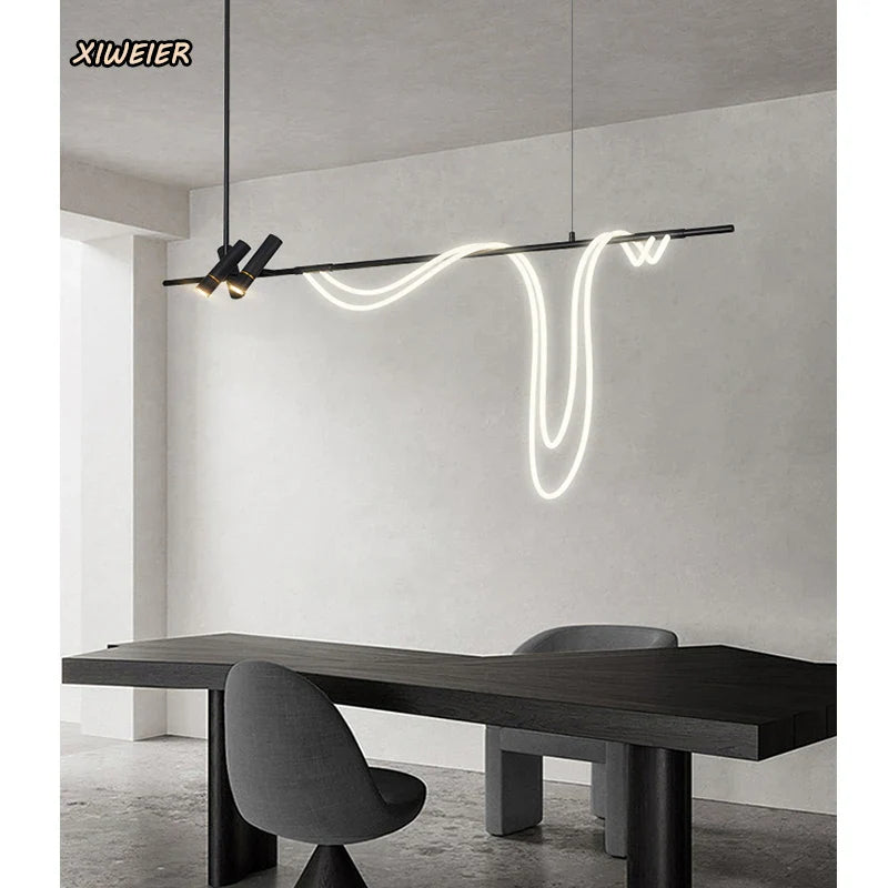 Axyaa Long Arc LED Chandelier - Elegant Nordic Design for Bar and Desk