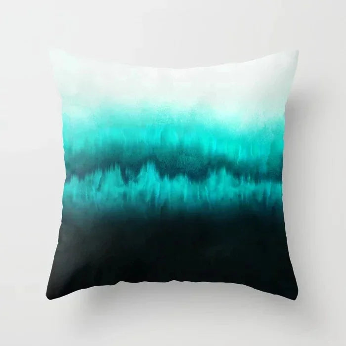 Teal Blue Flower Leaves Pattern Pillow Case for Home Decor by Axyaa