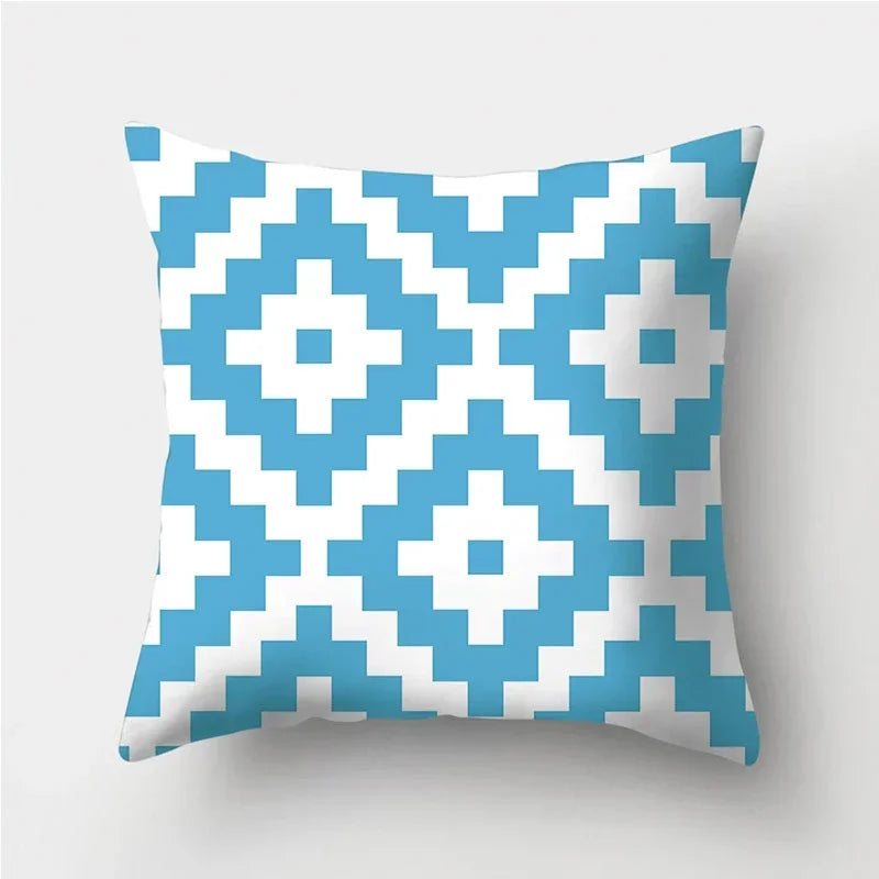 Axyaa Blue Geometric Pattern Cushion Cover for Living Room Sofa Decoration
