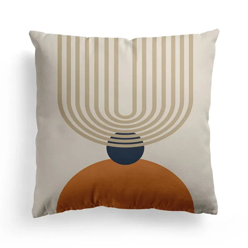 Axyaa Nordic Orange Geometric Flower Print Throw Pillow Cover for Home and Office