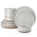 12/24pc Axyaa Sesame Glaze Stoneware Dinnerware Set - 4/6 Plates, Dessert & Bowl
