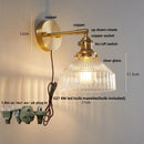 Axyaa Clear Glass LED Wall Sconce, Modern Bedroom Bedside Lamp, Pull Chain, Rotate Copper Socket