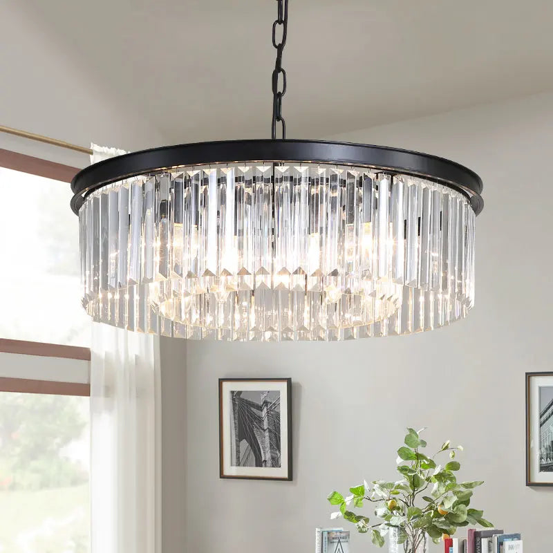 Axyaa Elegant Black Gold Crystal Pendant Light, E14 LED Metal Fixture with K9 Lustre