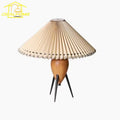 Axyaa Bauhaus Pleated Table Lamp LED E27 Solid Wood Fabric Art Desk Light