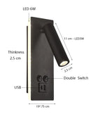 Axyaa Black Brass LED Wall Sconce with USB Port and Switch, 3W Spotlight