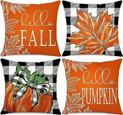 Axyaa Buffalo Check Print Linen Pillow Cover 45x45 for Fall Thanksgiving Decor