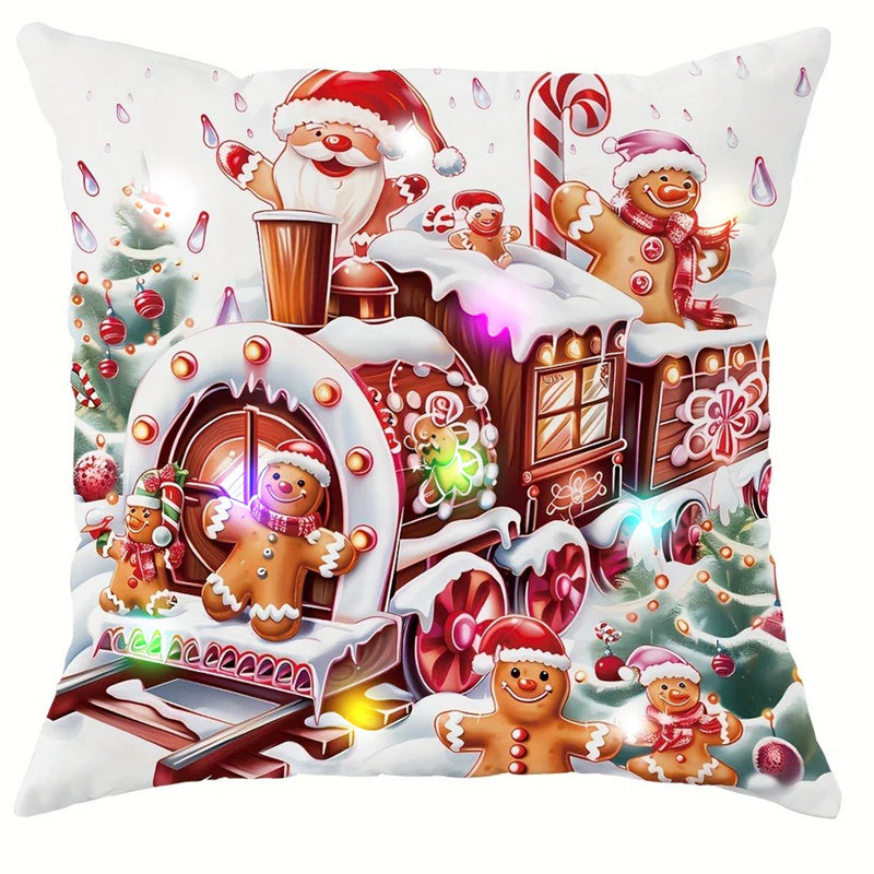 Axyaa Gingerbread Man Candy House LED Pillowcase - Christmas Home Decorating Gift