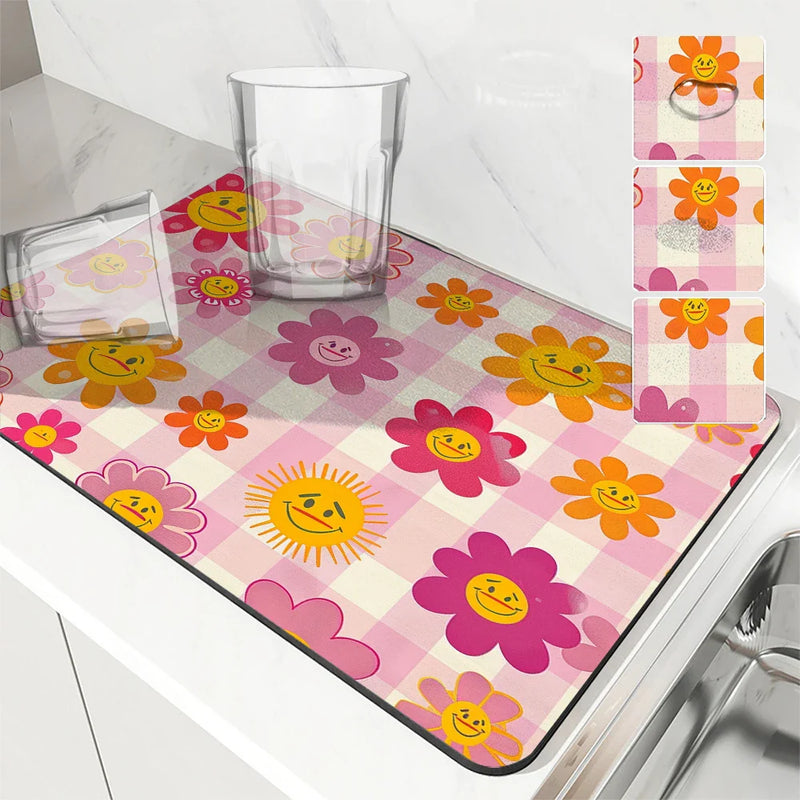 Axyaa Sunflower Anti-slip Draining Mat - Quick Dry Kitchen & Bathroom Absorbent Pad