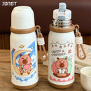 Capibara Thermos Bottle with Straw, Stainless Steel Insulated Kids Cup - Axyaa