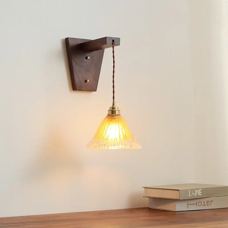 Axyaa Modern Walnut Copper LED Wall Light for Home Decor