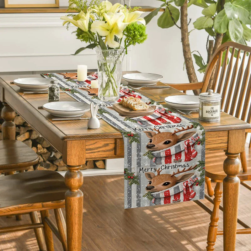 Axyaa Christmas Deer Socks & Holly Berries Table Runner - Home & Wedding Centerpieces