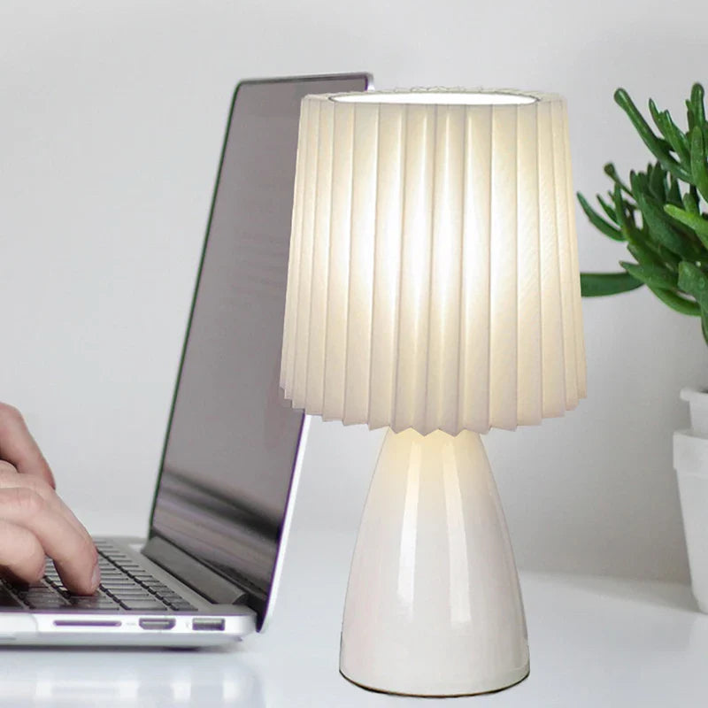 Axyaa Ceramic Pleated LED Table Lamp for Cozy Home Decor