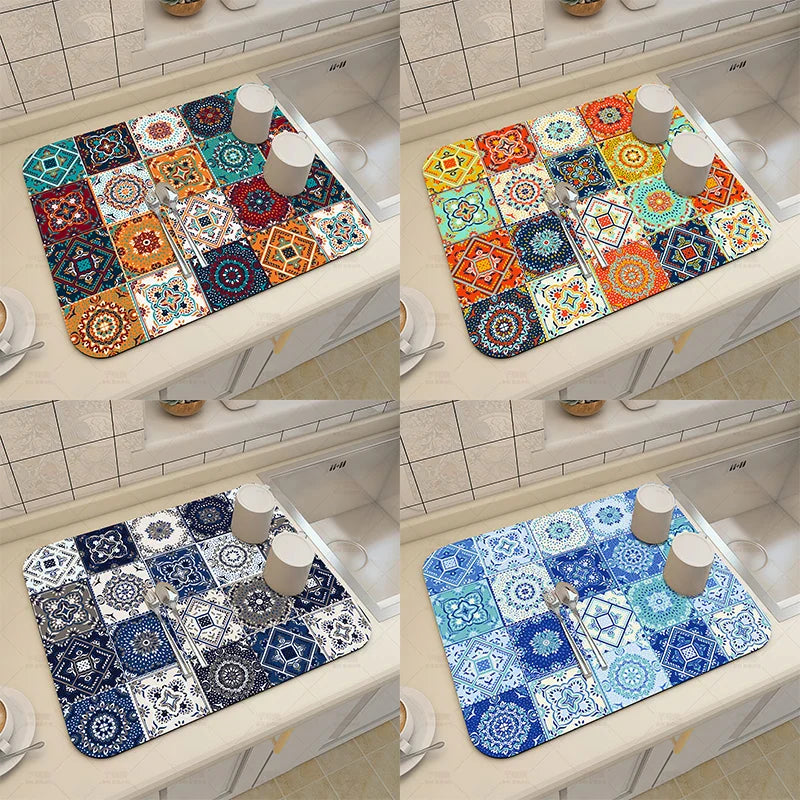 Ethnic Printed Coffee Draining Mat by Axyaa: Super Absorbent & Quick Drying Rug