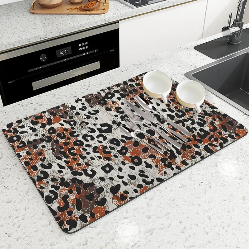 Axyaa Leopard Print Dish Drying Mat