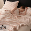 Axyaa Cozy Striped Flannel Throw Blanket - Ultra Soft Milk Velvet Plush Bedspread