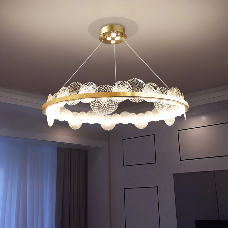 Axyaa Frosty Acrylic Ring LED Chandelier for Modern Living Room and Office Decor