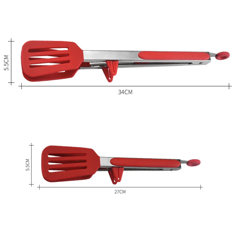 Axyaa Silicone BBQ Tongs - Kitchen Cooking Tool for Steak, Bread, Vegetables, Fruits