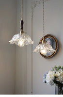 Axyaa Snowflake Pendant Light with Glass Shade in Brass & Walnut Finish