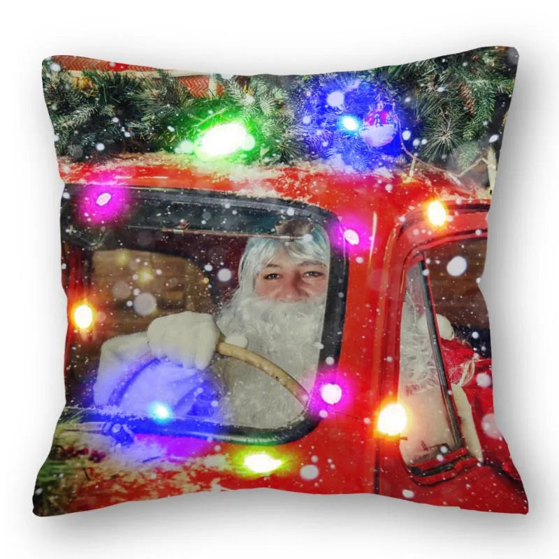 Christmas Santa LED Light Pillowcase for Home Decor, 45x45cm - Axyaa
