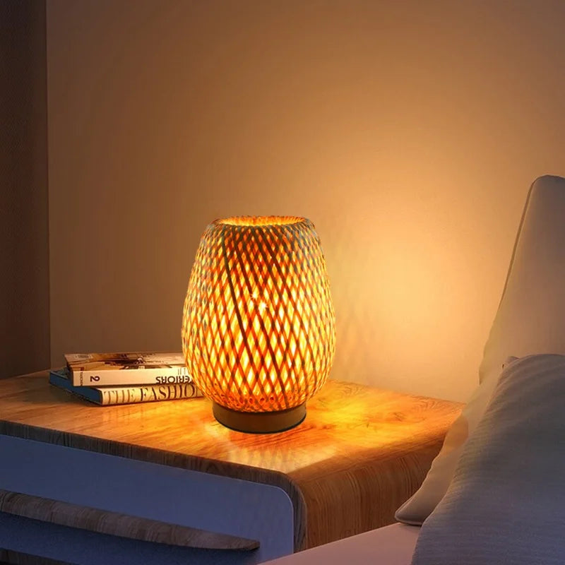 Axya Bamboo Weave Table Lamp - Retro Chinese Style for Home and Restaurant