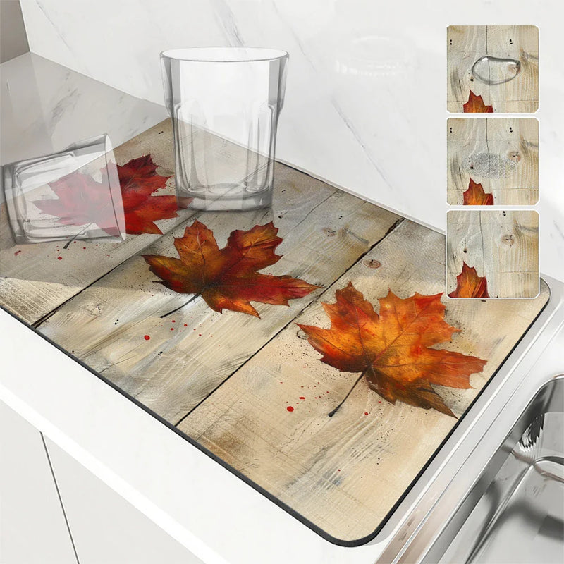 Axyaa Maple Anti-Skid Kitchen Mat: Absorbent, Quick Dry, Non-Slip Tray Pad
