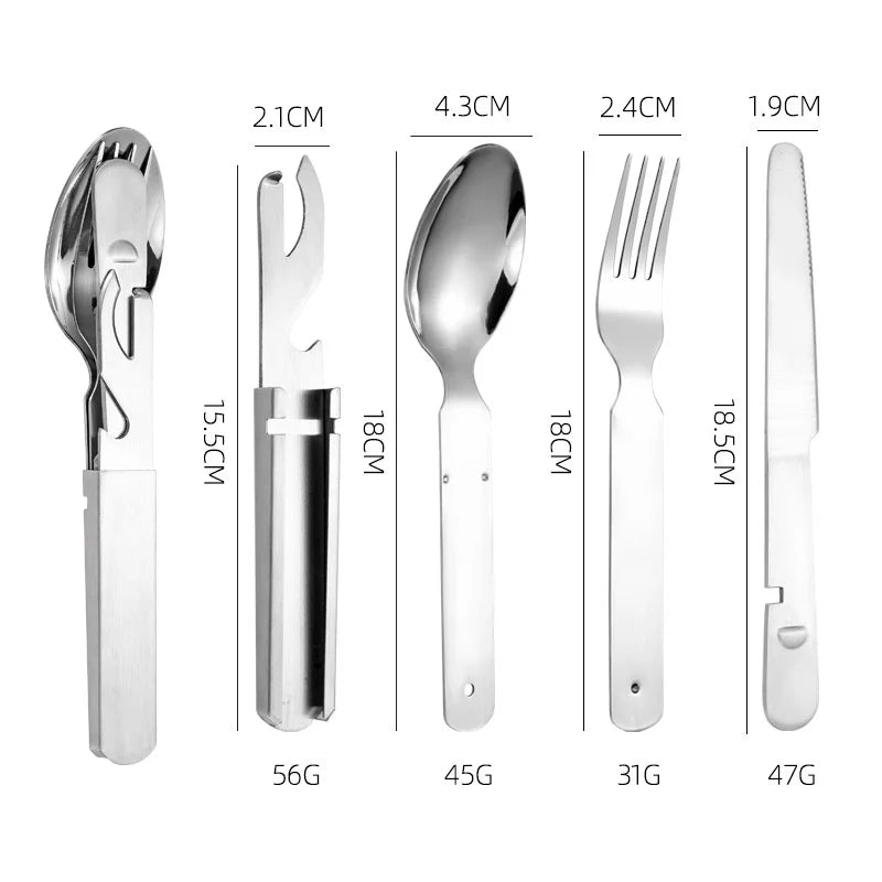 Axyaa 4-in-1 Stainless Steel Picnic Cutlery Set - Dining Knife Fork Spoon Bottle Opener