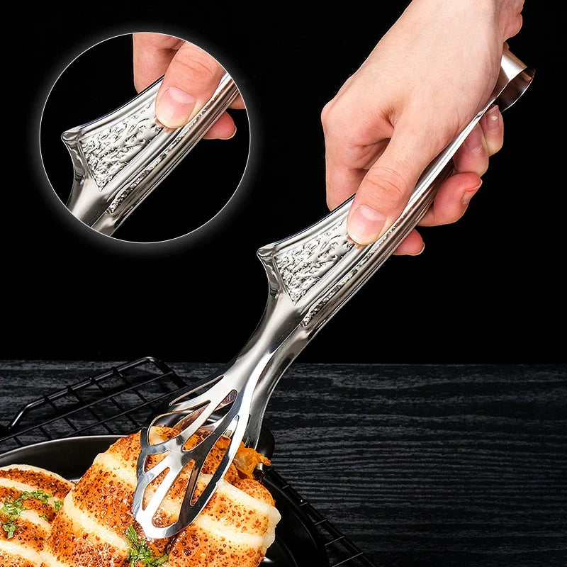 Axyaa Stainless Steel Double-Sided Food Clip - Kitchen Essential for Cooking and Grilling