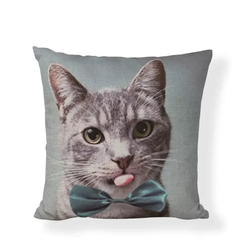Axyaa Cartoon Cat Linen Cushion Cover - Home Decor Essential for Sofa, Living Room, or Bed