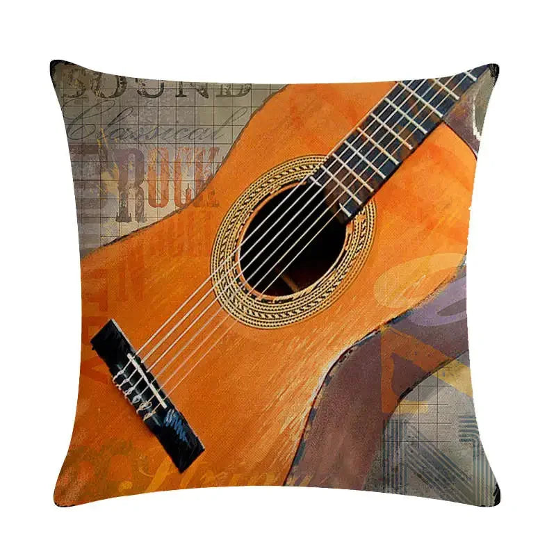 Axyaa Rock Guitar Pattern Throw Pillow Cover: Cotton Linen Cushion for Home Sofa