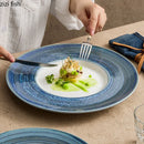 Axyaa Blue Ceramic Steak Dessert Pasta Plate Set - Molecular Cuisine Tableware