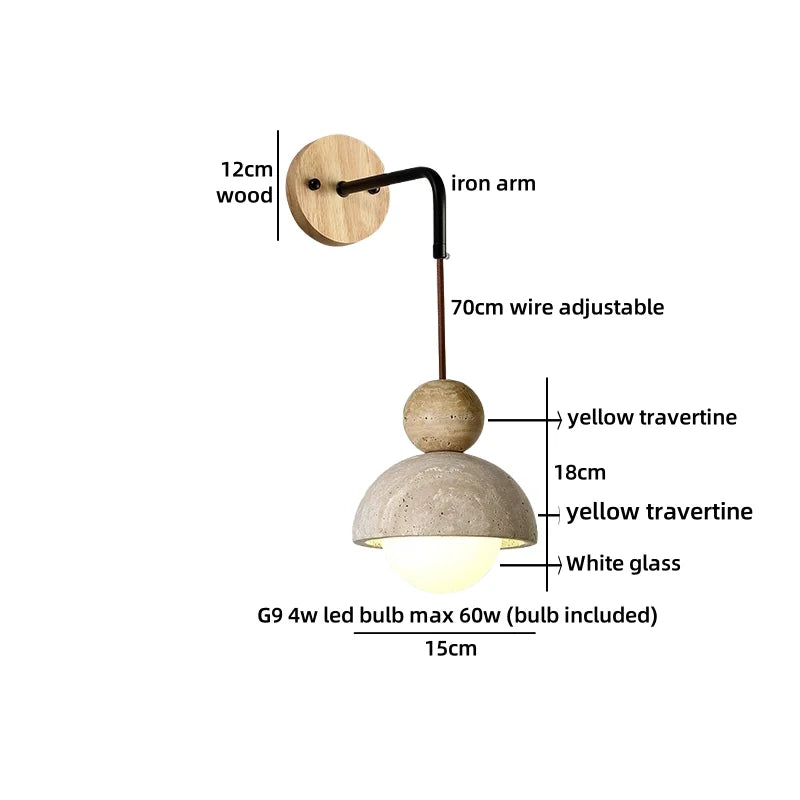 Axyaa Nordic LED Wall Lamp Travertine Wood Glass Stair Light