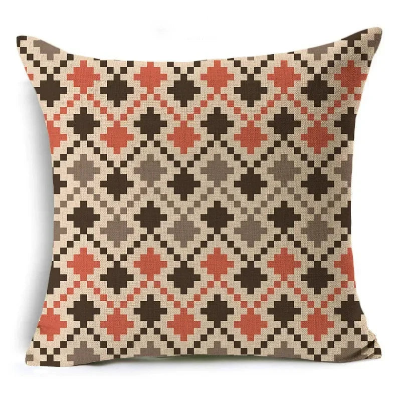 Axyaa Retro Geometry Linen Pillowcase - 45*45cm