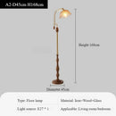 Axyaa French Retro Wooden Brass Floor Lamp with Glass Lampshade for Living Room