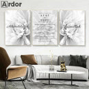 Gray Floral Allahu Akbar Canvas Painting by Axyaa - Islamic Calligraphy Wall Art