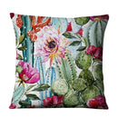 Luxurious Axyaa Succulent Cactus Flower Printed Linen Throw Pillow Case