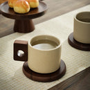 Axyaa Ceramic Wooden Handle Coffee Cup Set 300ml Antique Tea Mug Tray Office Decor