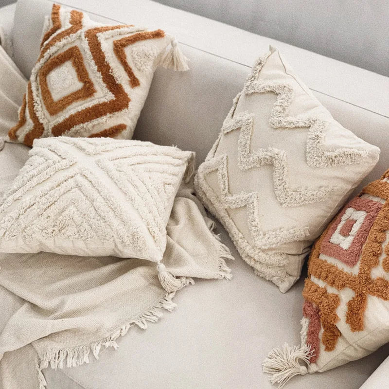 Bohemian Tufted Tassel Cushion Cover for Sofa 45x45, 30x50 - Axyaa