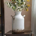 Axyaa 14" Ceramic Rustic Farmhouse Vase, White Decorative Vase for Home Décor, Large Living Room Vase