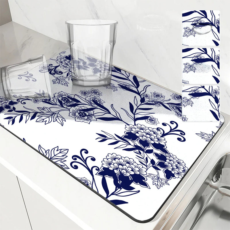 Axyaa Absorbent Draining Mat: Quick Dry Super Draining, Dish Drying, Bathroom Drain Pad