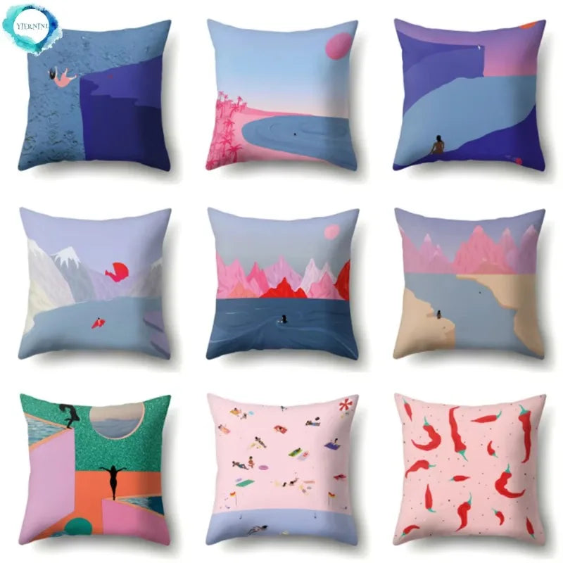 Axyaa Cartoon Abstract Scene Cushion Cover 45x45cm
