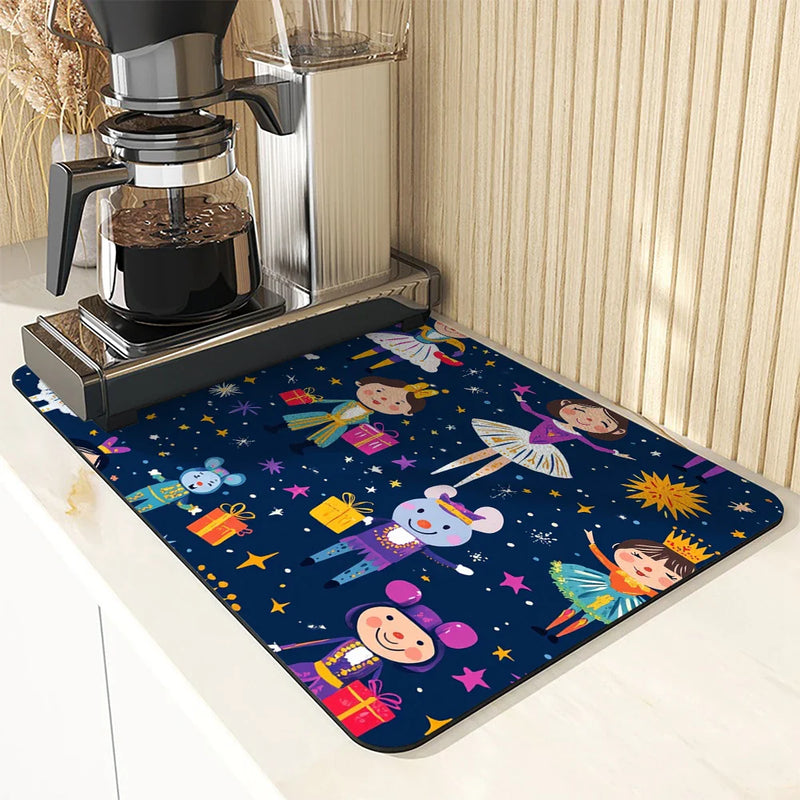 Axyaa Christmas Cartoon Coffee Mat: Absorbent & Draining for Tableware, Bathroom, & Kitchen