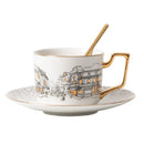 Axyaa Ceramic Coffee Cup and Dish Set: European Town Theme, English Style, Retro Design