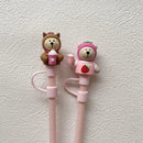 Axyaa Strawberry Bear Silicone Straw Cap for Water Cup - Pink
